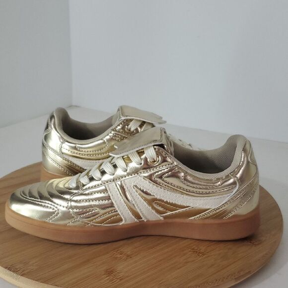 Steve Madden Madrid Metallic Gold Sneakers Gum Sole Size 5.5 - Picture 7 of 11